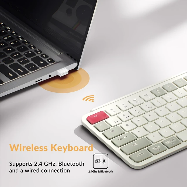 Alt view image 2 of 7 - Keychron B1 Pro Ultra-Slim ZMK/Launcher Wireless Bluetooth 2.4 GHz/Wired Connection Keyboard for Mac Windows Linux - Retro Red