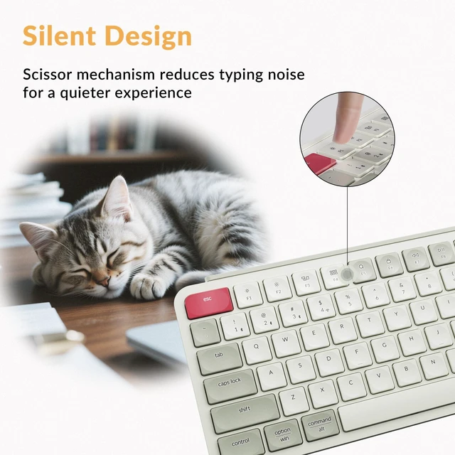 Alt view image 3 of 7 - Keychron B1 Pro Ultra-Slim ZMK/Launcher Wireless Bluetooth 2.4 GHz/Wired Connection Keyboard for Mac Windows Linux - Retro Red