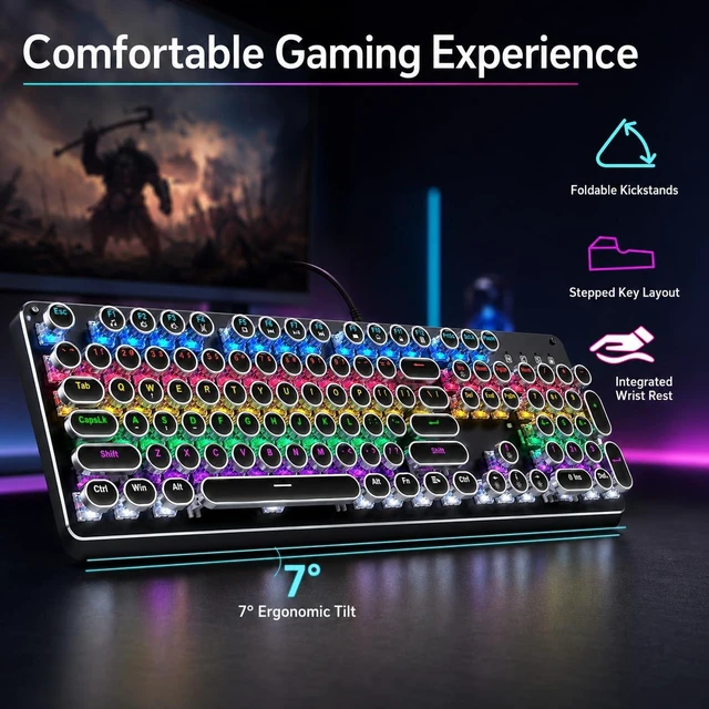 Alt view image 2 of 7 - Bevewlpol Mechanical Gaming Keyboard Mouse Combo, Wired USB RGB Gaming Keyboard with Clicky Blue Switches, ABS Keycaps, 10 Backlight Modes, Gaming Mouse and Large Mouse Pad for PC Computer Gamer Setup