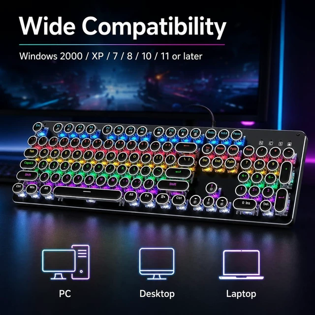 Alt view image 3 of 7 - Bevewlpol Mechanical Gaming Keyboard Mouse Combo, Wired USB RGB Gaming Keyboard with Clicky Blue Switches, ABS Keycaps, 10 Backlight Modes, Gaming Mouse and Large Mouse Pad for PC Computer Gamer Setup