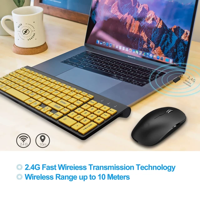 Alt view image 6 of 7 - HXMJ-Wireless Large Print Keyboard and Mouse Set with USB Receiver| Quiet Scissor Switch | for Seniors and Visually Impaired Low Vision Individuals-Yellow