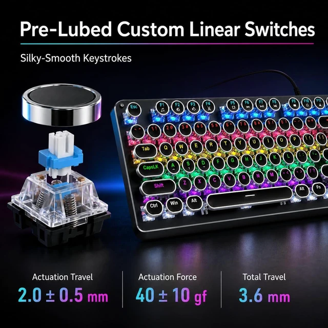Alt view image 7 of 7 - Bevewlpol Mechanical Gaming Keyboard Mouse Combo, Wired USB RGB Gaming Keyboard with Clicky Blue Switches, ABS Keycaps, 10 Backlight Modes, Gaming Mouse and Large Mouse Pad for PC Computer Gamer Setup