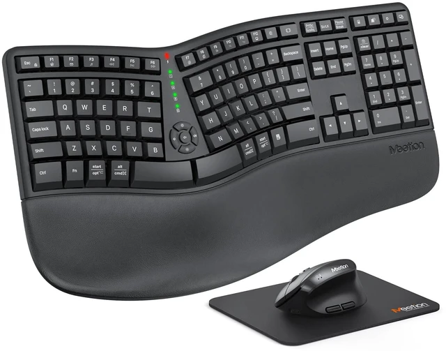 Main image of MEETION Ergonomic Keyboard and Mouse Combo, Split Design, Vertical Mouse | Rechargeable full-size keyboard with cushioned wrist rest, 2.4GHz USB receiver, natural typing, for Windows, Mac, PC, laptop