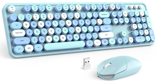 Main image of MOFII Wireless Keyboard and Mouse Combo, Blue Colorful Round Key Typewriter Keyboards, 2.4GHz Full Size Keyboard Computer Mice, USB Receiver Plug and Play, for Laptop, PC, Chromebook, Smart TV
