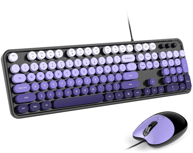 Main image of Dilter Wired Keyboard and Mouse Combo, Retro Keyboard with Full Size, Cute Cat Shaped Mouse, USB Plug and Play for Windows 7/8/10, Laptop, Desktop, PC, Computer (Black Purple)