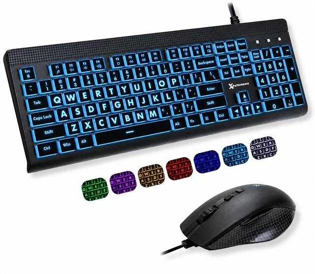 Main image of X9 Performance Wired Keyboard and Mouse Combo - Large Print Backlit Keys for Seniors, Lighted Computer Keyboard Wired, 7 LED Colors, 4 DPI Modes, USB Plug and Play for Windows PC