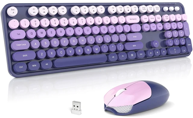 Main image of Meidosa Wireless Keyboard and Mouse Combo, 2.4GHz Gradient Colorful Full-Size Retro Typewriter Keyboard with Wireless Mouse for PC/Desktop/Laptop/Windows (Purple Gradient)