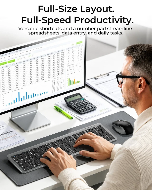 Alt view image 3 of 7 - Seenda Dark Gray Wireless Keyboard and Mouse Combo, Bluetooth & 2.4G