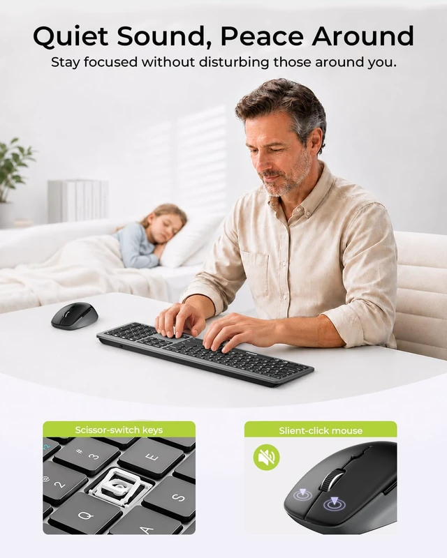 Alt view image 4 of 7 - Seenda Dark Gray Wireless Keyboard and Mouse Combo, Bluetooth & 2.4G