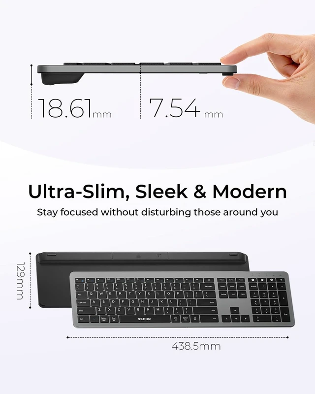 Alt view image 5 of 7 - Seenda Dark Gray Wireless Keyboard and Mouse Combo, Bluetooth & 2.4G