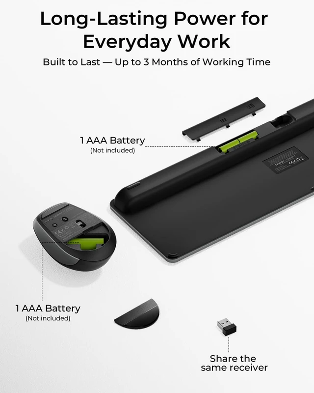 Alt view image 7 of 7 - Seenda Dark Gray Wireless Keyboard and Mouse Combo, Bluetooth & 2.4G
