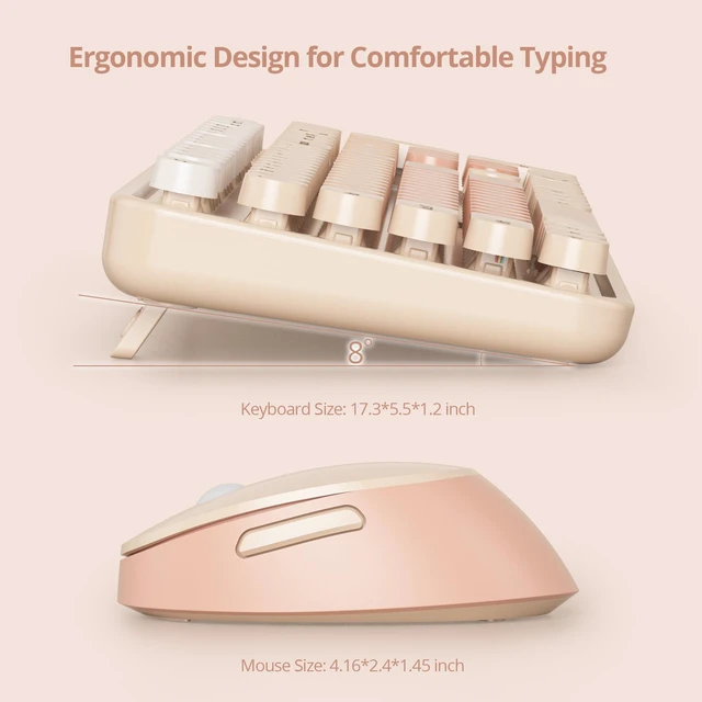 Alt view image 3 of 7 - Vumilstek Cute Keyboard and Mouse Combo Wireless, 2.4G Full Size 104-Key Retro Typewriter Keyboards Round Keys for Students Teenagers Home Office PC Laptop(Diary Milk Tea)