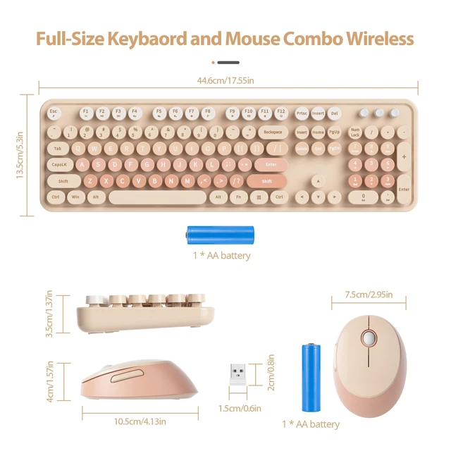 Alt view image 6 of 7 - Vumilstek Cute Keyboard and Mouse Combo Wireless, 2.4G Full Size 104-Key Retro Typewriter Keyboards Round Keys for Students Teenagers Home Office PC Laptop(Diary Milk Tea)