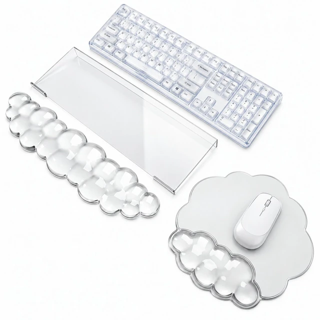 Main image of Keyboard Stand with Wrist Rest and Mouse Pad, Acrylic Keyboard Riser, Clear|Gel Cloud Keyboard Wrist Rest,Ergonomic Wrist Support, Non-Slip 3-in-1 Set, Typing Comfort for Home Office, Study and Gaming