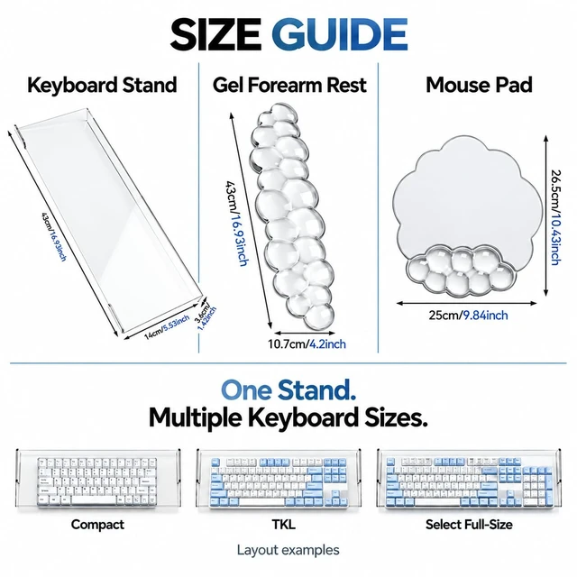 Alt view image 2 of 7 - Keyboard Stand with Wrist Rest and Mouse Pad, Acrylic Keyboard Riser, Clear|Gel Cloud Keyboard Wrist Rest,Ergonomic Wrist Support, Non-Slip 3-in-1 Set, Typing Comfort for Home Office, Study and Gaming