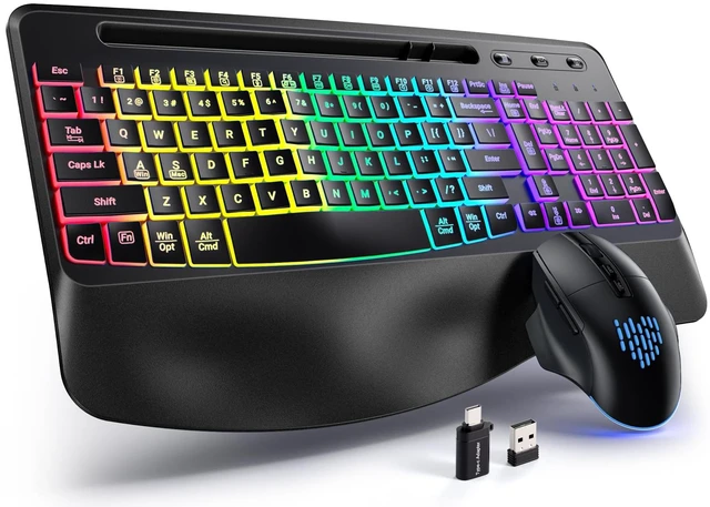 Main image of Hamile Ergonomic Wireless Keyboard and Mouse Combo, Wave Keys Full Size Keyboards with Wrist Rest for Natural Typing,Quiet Backlit Mice,Phone Holder,2.4G Wireless for Computer/Laptop/Windows/Mac,Black