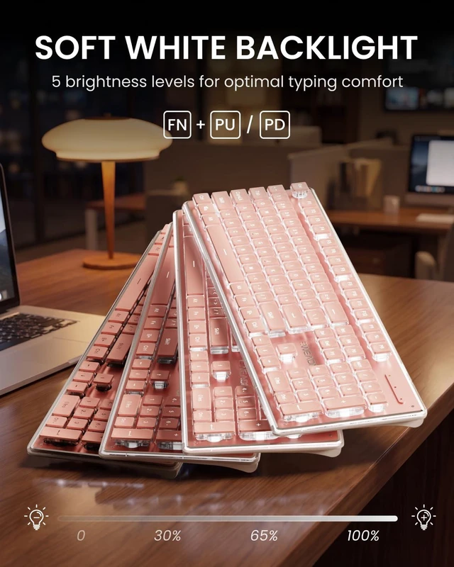 Alt view image 2 of 7 - Wireless Keyboard and Mouse Combo, White Backlit, Rechargeable - Pink | Light-Up Letters, Full Size, Soft Tactile Click Typing, Quiet Mouse, 2.4GHz Wireless Set for PC Laptop Windows Mac OS, EWEADN