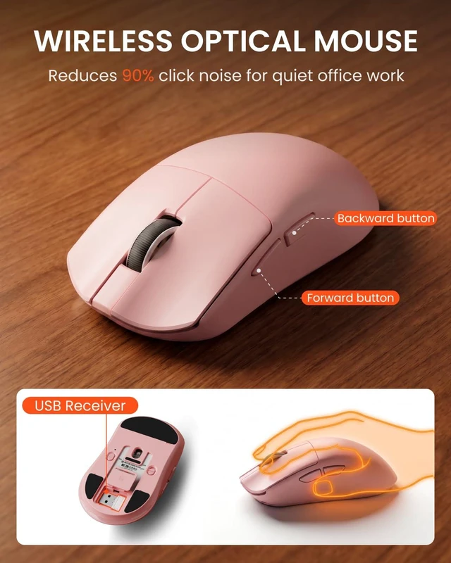 Alt view image 7 of 7 - Wireless Keyboard and Mouse Combo, White Backlit, Rechargeable - Pink | Light-Up Letters, Full Size, Soft Tactile Click Typing, Quiet Mouse, 2.4GHz Wireless Set for PC Laptop Windows Mac OS, EWEADN
