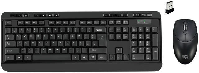 Main image of Adesso TAA Compliant Wireless Desktop Keyboard and Mouse Combo 2.4 GHz RF Long Range Cordless Set Full Size 104 Key Layout Membrane Switches Computer Input for Windows PC Black