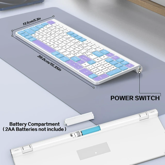 Alt view image 3 of 7 - JOYACCESS Wireless Keyboard,Ergonomic Computer Keyboard,Silent Compact Cordless,Low Profile with Numeric Pad for Mac/Windows/PC/Desktop/Laptop-Purple Blue