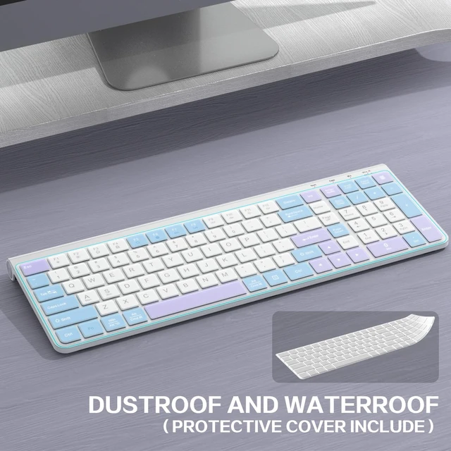 Alt view image 5 of 7 - JOYACCESS Wireless Keyboard,Ergonomic Computer Keyboard,Silent Compact Cordless,Low Profile with Numeric Pad for Mac/Windows/PC/Desktop/Laptop-Purple Blue