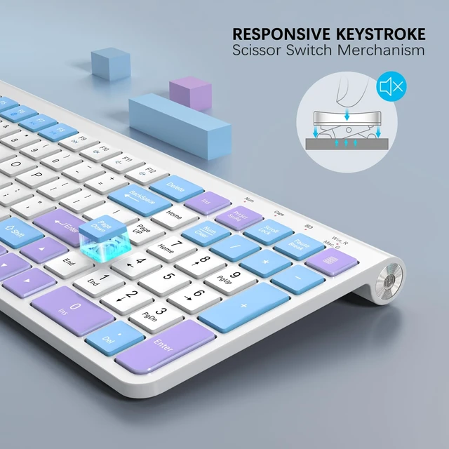 Alt view image 7 of 7 - JOYACCESS Wireless Keyboard,Ergonomic Computer Keyboard,Silent Compact Cordless,Low Profile with Numeric Pad for Mac/Windows/PC/Desktop/Laptop-Purple Blue