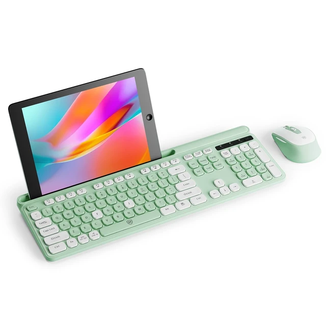 Main image of Wireless Keyboard and Mouse Combo for Windows & Mac OS, Full-Size Keyboard and Mouse Colorful with USB Receiver&Phone Cradle for Laptop Computer MacBook, Green