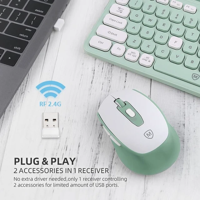 Alt view image 3 of 7 - Wireless Keyboard and Mouse Combo for Windows & Mac OS, Full-Size Keyboard and Mouse Colorful with USB Receiver&Phone Cradle for Laptop Computer MacBook, Green