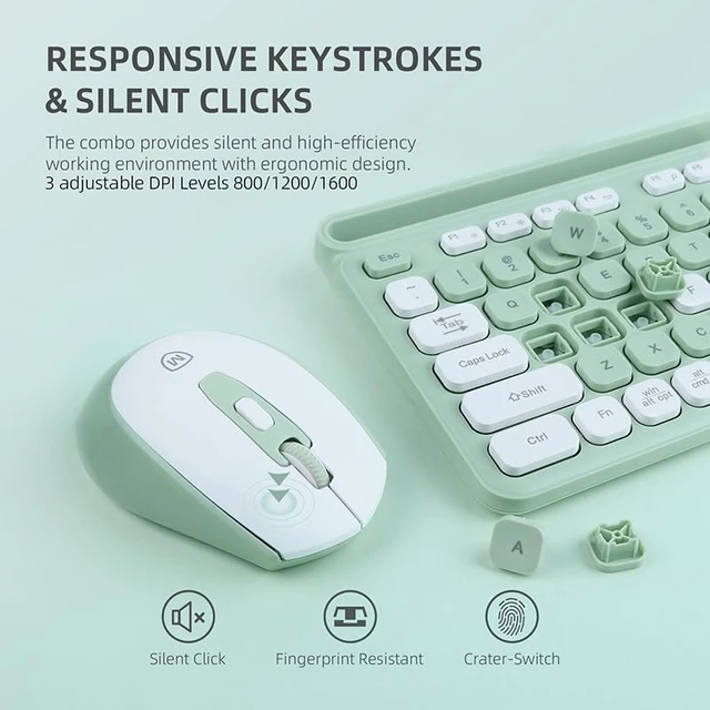 Alt view image 2 of 7 - Wireless Keyboard and Mouse Combo for Windows & Mac OS, Full-Size Keyboard and Mouse Colorful with USB Receiver&Phone Cradle for Laptop Computer MacBook, Green