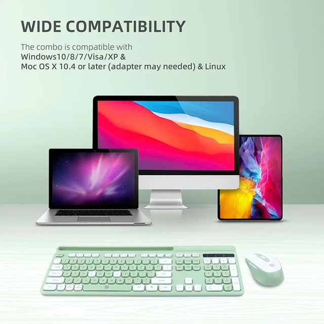 Alt view image 5 of 7 - Wireless Keyboard and Mouse Combo for Windows & Mac OS, Full-Size Keyboard and Mouse Colorful with USB Receiver&Phone Cradle for Laptop Computer MacBook, Green