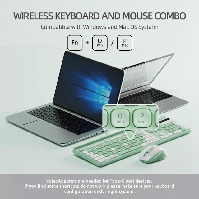 Alt view image 7 of 7 - Wireless Keyboard and Mouse Combo for Windows & Mac OS, Full-Size Keyboard and Mouse Colorful with USB Receiver&Phone Cradle for Laptop Computer MacBook, Green