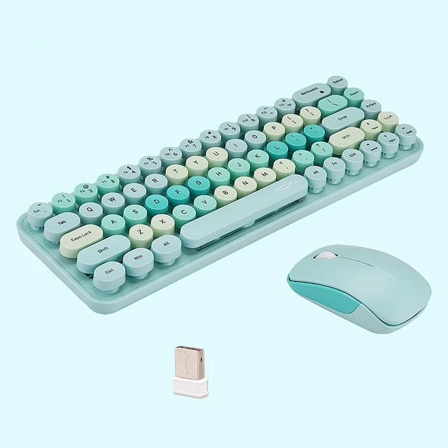 Main image of Compact Wireless Keyboard and Mouse Combo, Colorful Round Keycap, Soundless 68 Keys, Suitable for Girls and Kids, Compatible with Notebook, PC (Blue)