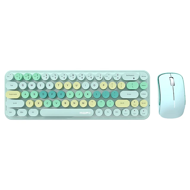 Alt view image 7 of 7 - Compact Wireless Keyboard and Mouse Combo, Colorful Round Keycap, Soundless 68 Keys, Suitable for Girls and Kids, Compatible with Notebook, PC (Blue)