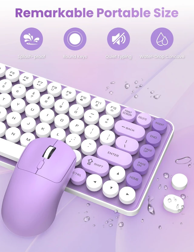 Alt view image 3 of 7 - LAMA Bluetooth/ 2.4GHz Wireless Keyboard and Mouse Combo, Retro 85 Keys Round Keyboard Mouse Set, Adjustable DPI Mouse, Silent Keyboard, Cute Mouse for PC, Windows, MAC, Desktop,Laptop, (PL)