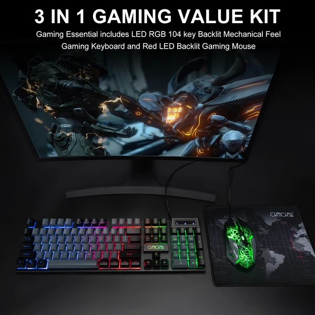 Alt view image 6 of 7 - CHONCHOW Gaming Keyboard Mouse Set Wired LED Backlit 1913 | Light Up Illumination,19 Anti-ghosting&12Multimedia Keys, Lock Win,QWERT for Pc/Laptop/Xbox