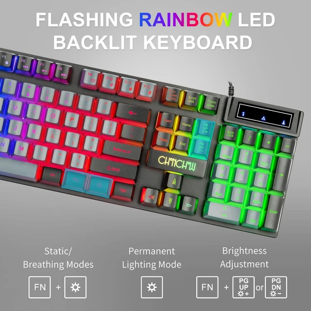 Alt view image 2 of 7 - CHONCHOW Gaming Keyboard Mouse Set Wired LED Backlit 1913 | Light Up Illumination,19 Anti-ghosting&12Multimedia Keys, Lock Win,QWERT for Pc/Laptop/Xbox