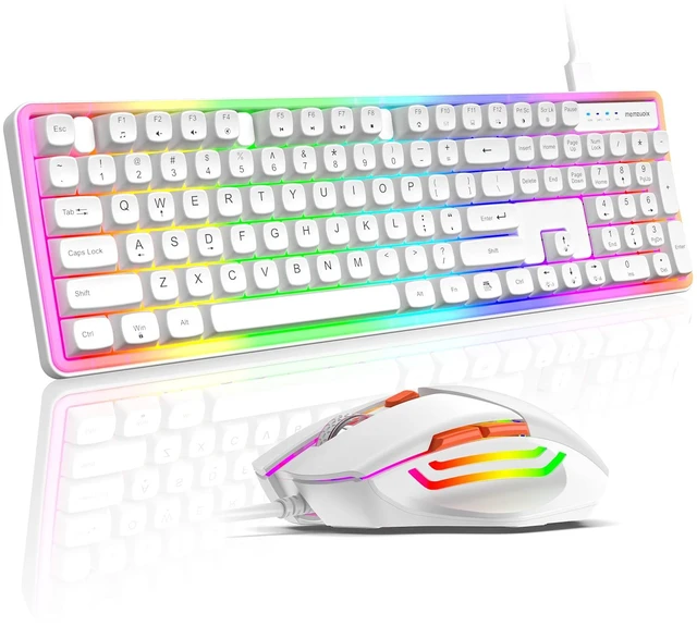 Main image of Wired RGB Keyboard and Mouse Combo, Adjustable Rainbow Backlit, 104-Key Full-Size with Numpad, 6400 DPI Ergonomic High-Precision Mouse, Plug & Play, for PC Laptop Mac Windows Mac Office Gaming (White)