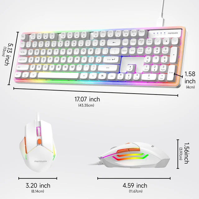 Alt view image 7 of 7 - Wired RGB Keyboard and Mouse Combo, Adjustable Rainbow Backlit, 104-Key Full-Size with Numpad, 6400 DPI Ergonomic High-Precision Mouse, Plug & Play, for PC Laptop Mac Windows Mac Office Gaming (White)