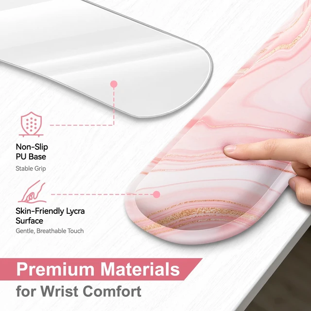Alt view image 6 of 7 - Retuhapy Keyboard Wrist Rest Set, Gel Memory Foam, 3-Piece, Pink Marble | Silky Wrist Rest for Computer Keyboard and Mouse Pad, Ergonomic Wrist Support for Typing Pain Relief, Office Desk Accessories