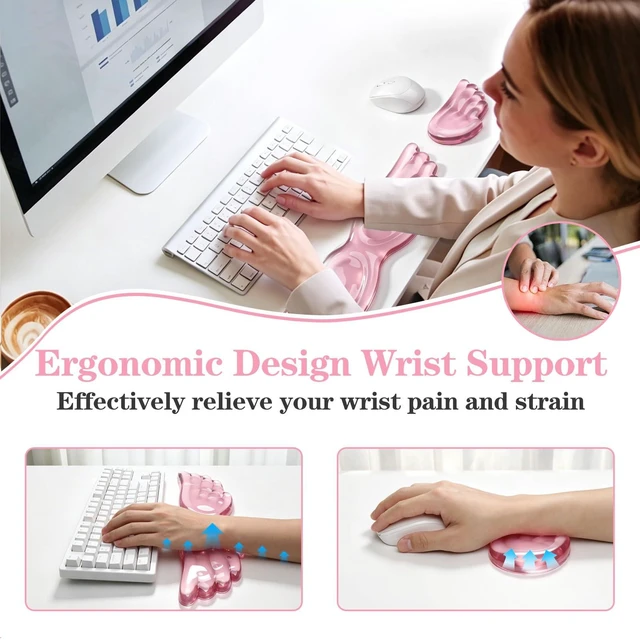 Alt view image 2 of 7 - Angel Wing Gel Wrist Rest for Keyboard and Mouse Pad Set - Pink | Ergonomic Clear Computer Keyboard Wrist Pad Support for Pain Relief, Non-Slip Desk Accessories for Office and Home