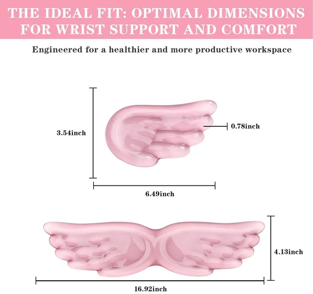 Alt view image 7 of 7 - Angel Wing Gel Wrist Rest for Keyboard and Mouse Pad Set - Pink | Ergonomic Clear Computer Keyboard Wrist Pad Support for Pain Relief, Non-Slip Desk Accessories for Office and Home