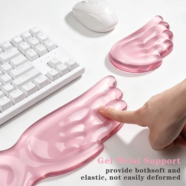 Alt view image 3 of 7 - Angel Wing Gel Wrist Rest for Keyboard and Mouse Pad Set - Pink | Ergonomic Clear Computer Keyboard Wrist Pad Support for Pain Relief, Non-Slip Desk Accessories for Office and Home