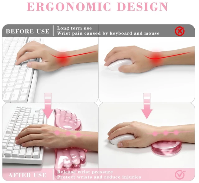 Alt view image 4 of 7 - Angel Wing Gel Wrist Rest for Keyboard and Mouse Pad Set - Pink | Ergonomic Clear Computer Keyboard Wrist Pad Support for Pain Relief, Non-Slip Desk Accessories for Office and Home