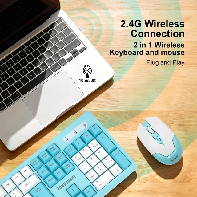 Alt view image 2 of 7 - Tongyangat Wireless Keyboard and Mouse Combo, 2.4G Full-Size Keyboard | Mouse Set Plug & Play, Quiet Click, Ergonomic Design, Compatible with Windows, Mac, Laptop, Desktop, Computer