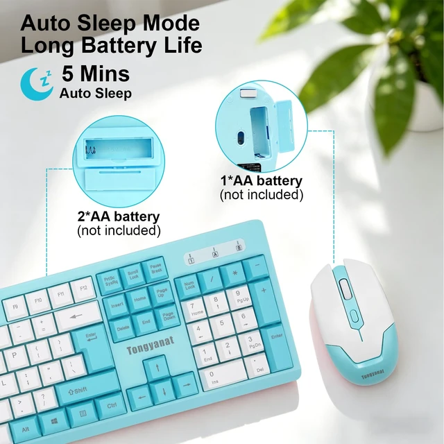 Alt view image 5 of 7 - Tongyangat Wireless Keyboard and Mouse Combo, 2.4G Full-Size Keyboard | Mouse Set Plug & Play, Quiet Click, Ergonomic Design, Compatible with Windows, Mac, Laptop, Desktop, Computer
