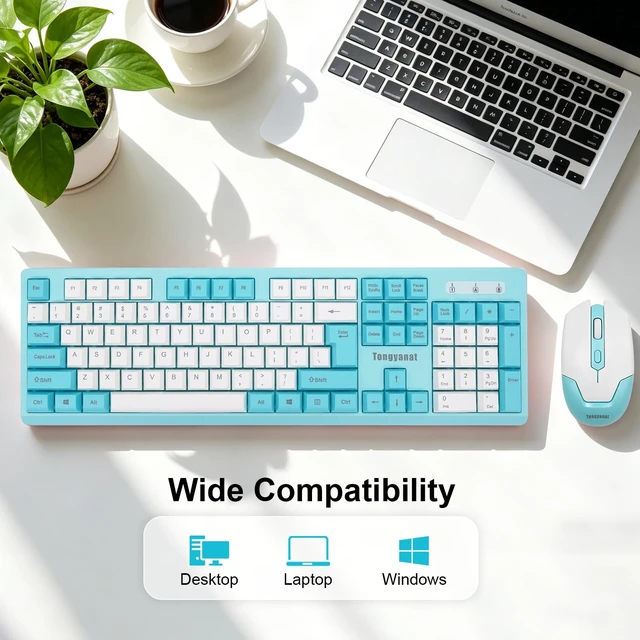 Alt view image 6 of 7 - Tongyangat Wireless Keyboard and Mouse Combo, 2.4G Full-Size Keyboard | Mouse Set Plug & Play, Quiet Click, Ergonomic Design, Compatible with Windows, Mac, Laptop, Desktop, Computer