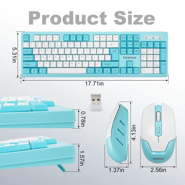 Alt view image 7 of 7 - Tongyangat Wireless Keyboard and Mouse Combo, 2.4G Full-Size Keyboard | Mouse Set Plug & Play, Quiet Click, Ergonomic Design, Compatible with Windows, Mac, Laptop, Desktop, Computer