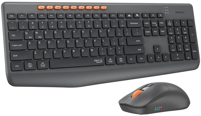Main image of Wireless Bluetooth Keyboard and Mouse, Full Size Multi-Device, Gray | Full-size wireless keyboard and mouse with quiet keys, 2.4GHz USB-A and dual Bluetooth multi-device, 3200 DPI optical mouse.