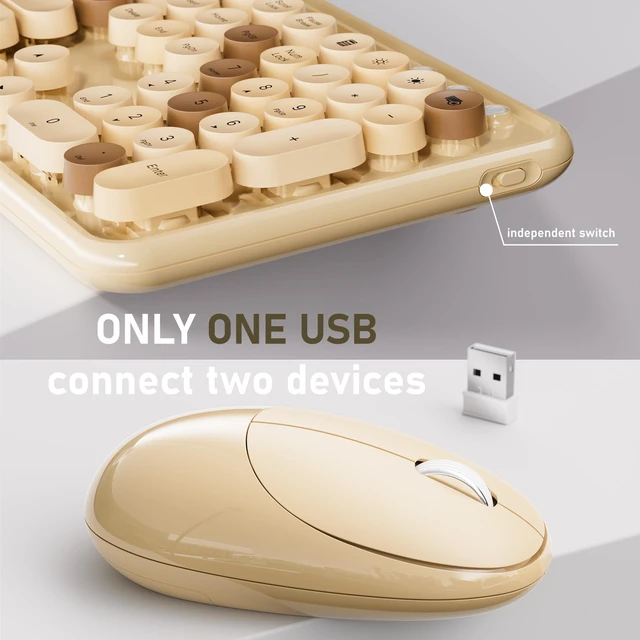 Alt view image 5 of 6 - UBOTIE Wireless Keyboard and Mouse Combo, Phone Holder (Milk-Tea) | Ergonomic Wrist Rest, Round Colorful Keys, Power Switches, 2.4GHz USB Receiver, Full-Size QWERTY Layout for PC Laptop