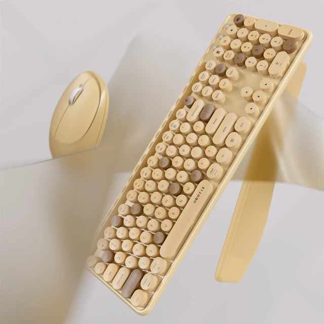 Alt view image 3 of 6 - UBOTIE Wireless Keyboard and Mouse Combo, Phone Holder (Milk-Tea) | Ergonomic Wrist Rest, Round Colorful Keys, Power Switches, 2.4GHz USB Receiver, Full-Size QWERTY Layout for PC Laptop